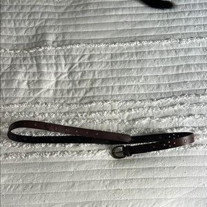 Brown and Black Leather Belt with Brass Buckle